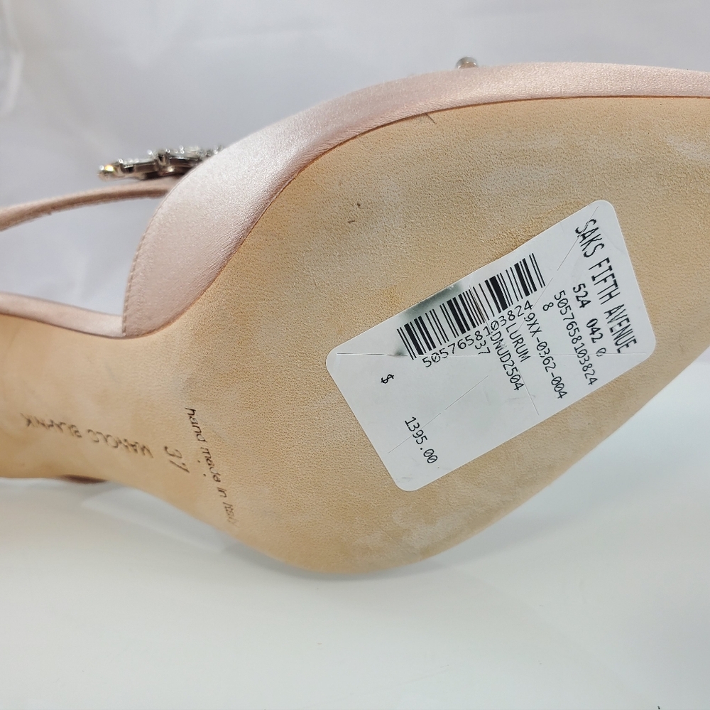 NWT$1,395 Manolo Blahnik Lurum 90 Crystal-embellished Satin Mules Heels Sz 37 - Picture 16 of 16